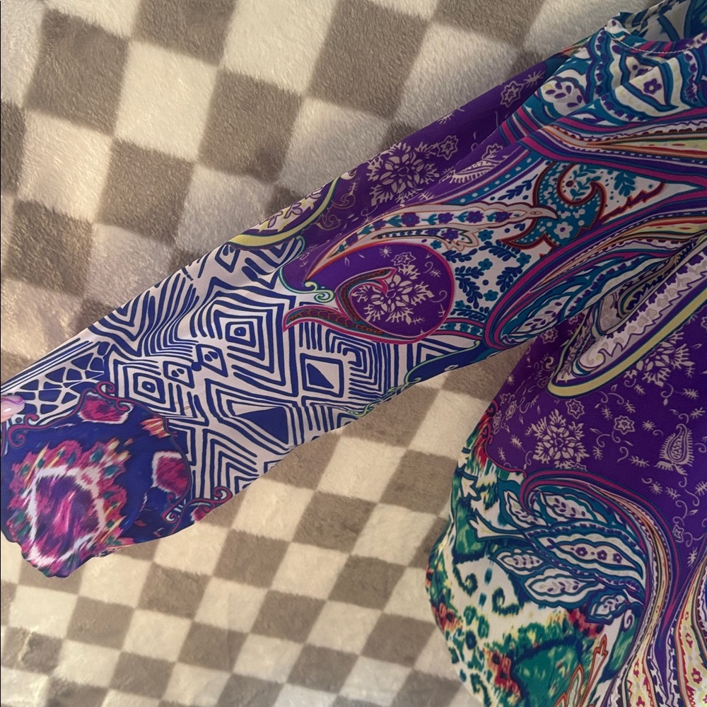 Chicos Women’s Open Shoulder Blue Paisley Button Up Top With Tie Front Size 2X - Picture 9 of 10